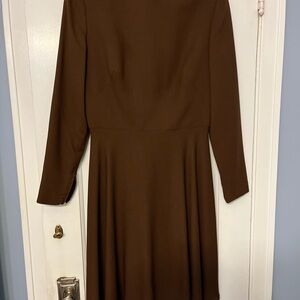 Eva Chun Vintage Wool Silk Elegant Long Sleeve mock neck work Brown Dress